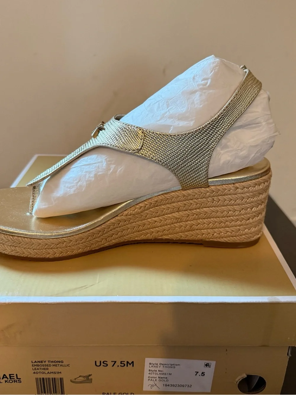 Michael Kors Pale Gold Wedge Espadrille Thong Sandals